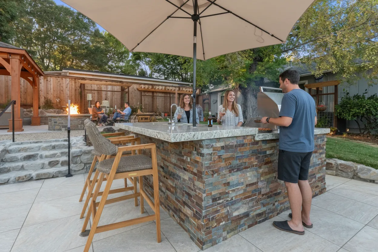 After — Outdoor kitchen & bar at golden hour in Novato