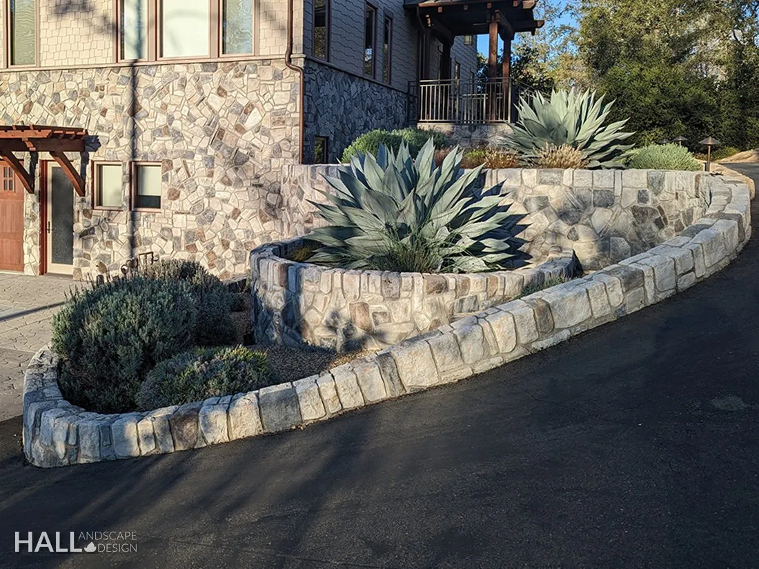 Walls & Stone Planters by Hall Landscape Design — Napa Valley & North Bay