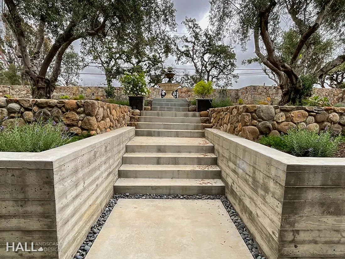 Walls & Stone Planters by Hall Landscape Design — Napa Valley & North Bay