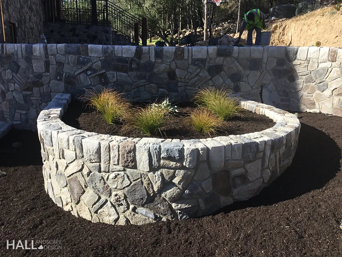 Walls & Stone Planters by Hall Landscape Design — Napa Valley & North Bay