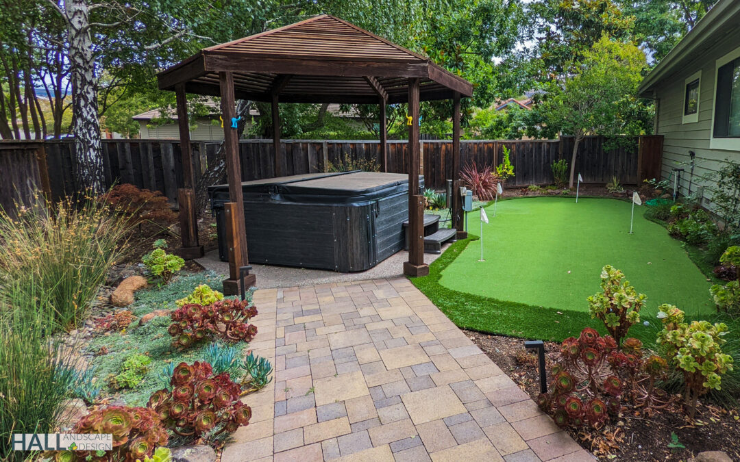 Fire-resistant landscape in Napa County with gravel pathways and defensible space planting.
